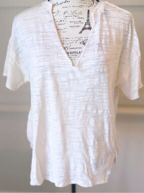Free People White Slub Knit V-Neck Tee XS